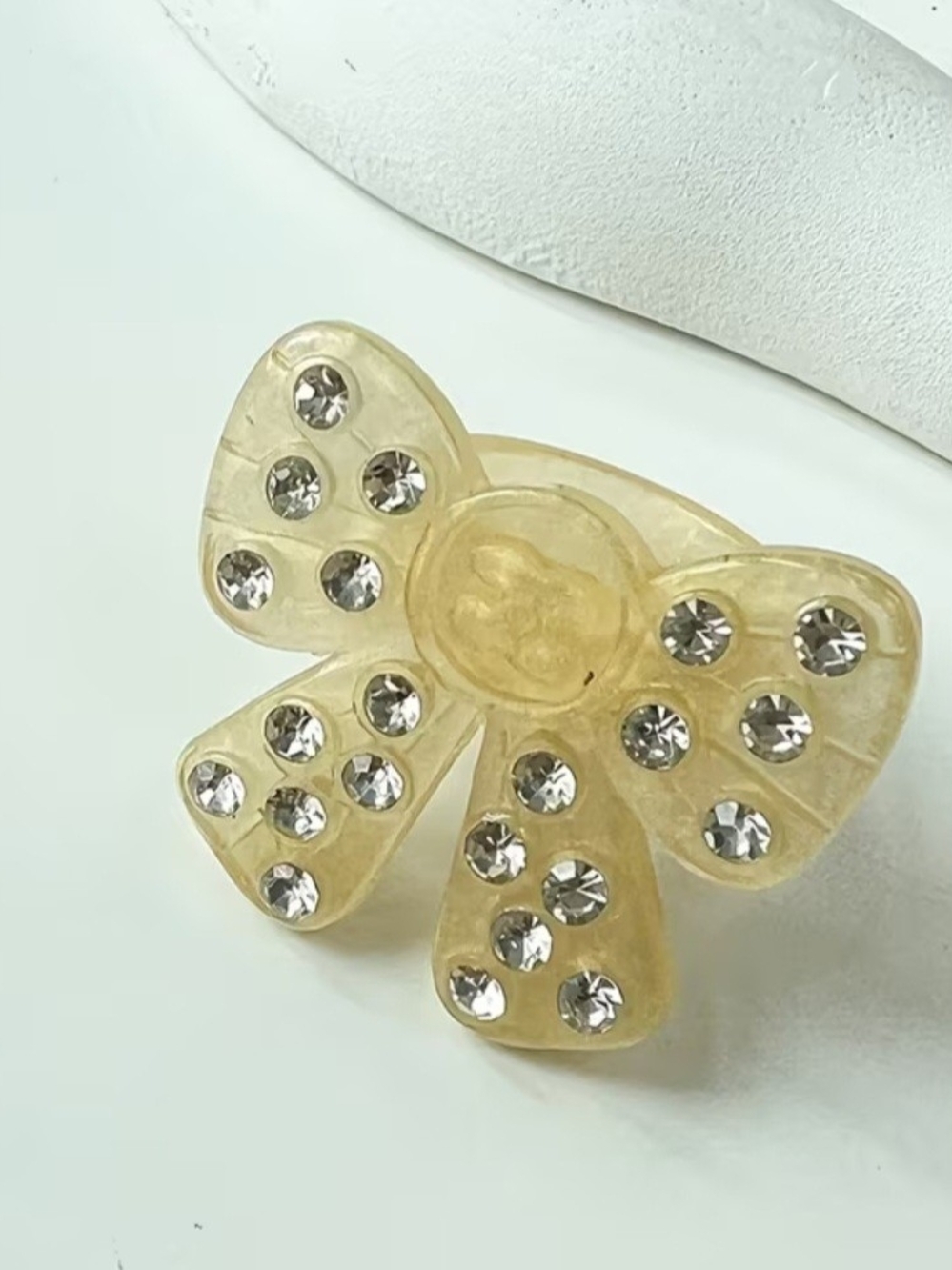 Crystal-Studded Cream Bow Ring